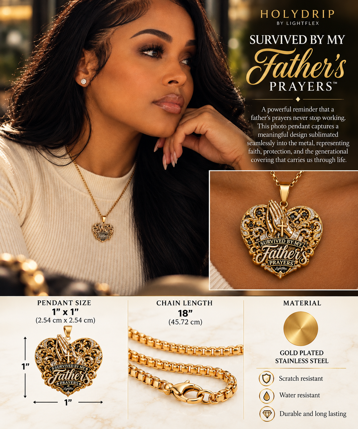 Survived by My Father’s Prayers™ — Gold Heart Pendant Necklace