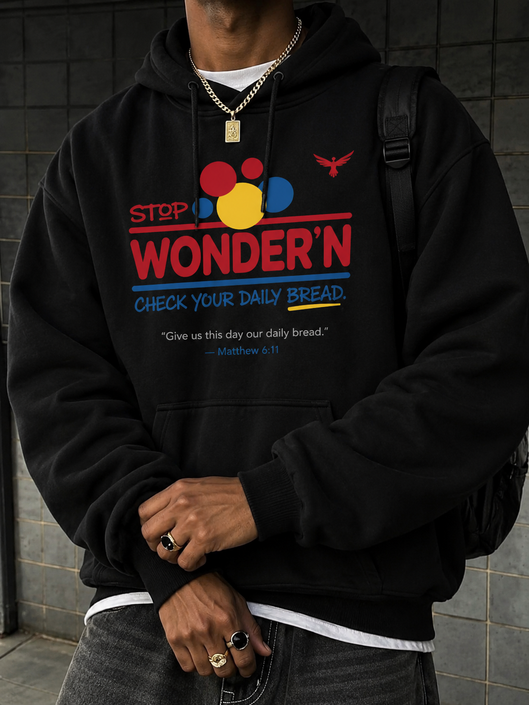 Daily Bread Christian Hoodie – Matthew 6:11 Unisex Faith Streetwear Black / S product mockup
