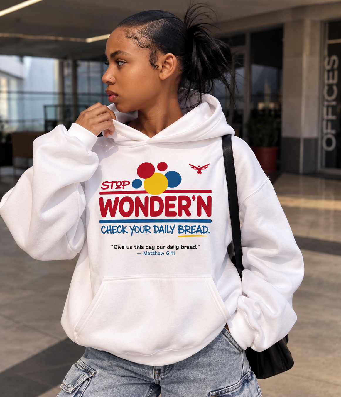 Daily Bread Christian Hoodie – Matthew 6:11 Unisex Faith Streetwear Black / S product mockup